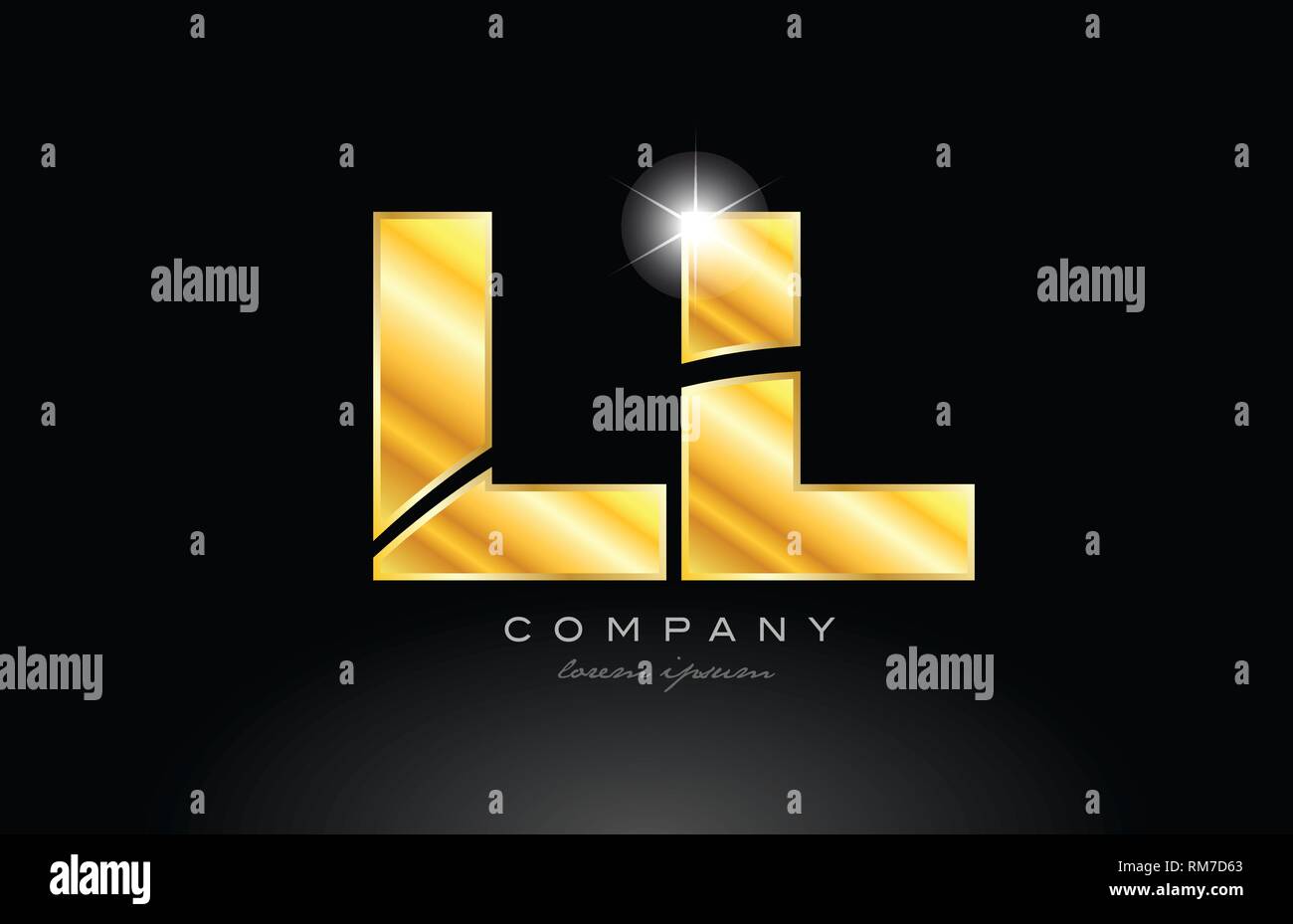 combination letter ll l l gold golden alphabet logo icon design with ...