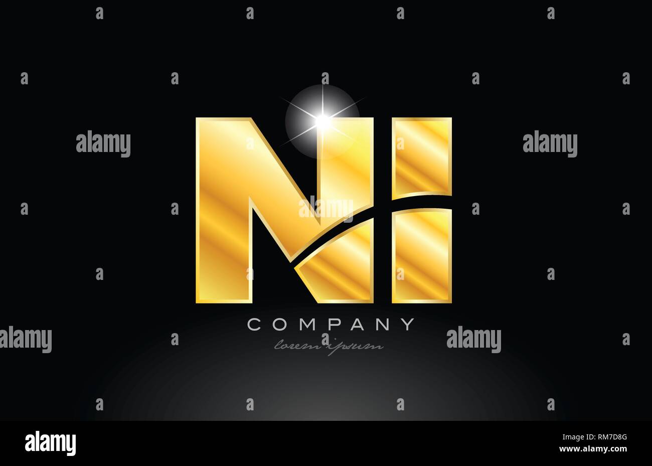 combination letter ni n i gold golden alphabet logo icon design with ...
