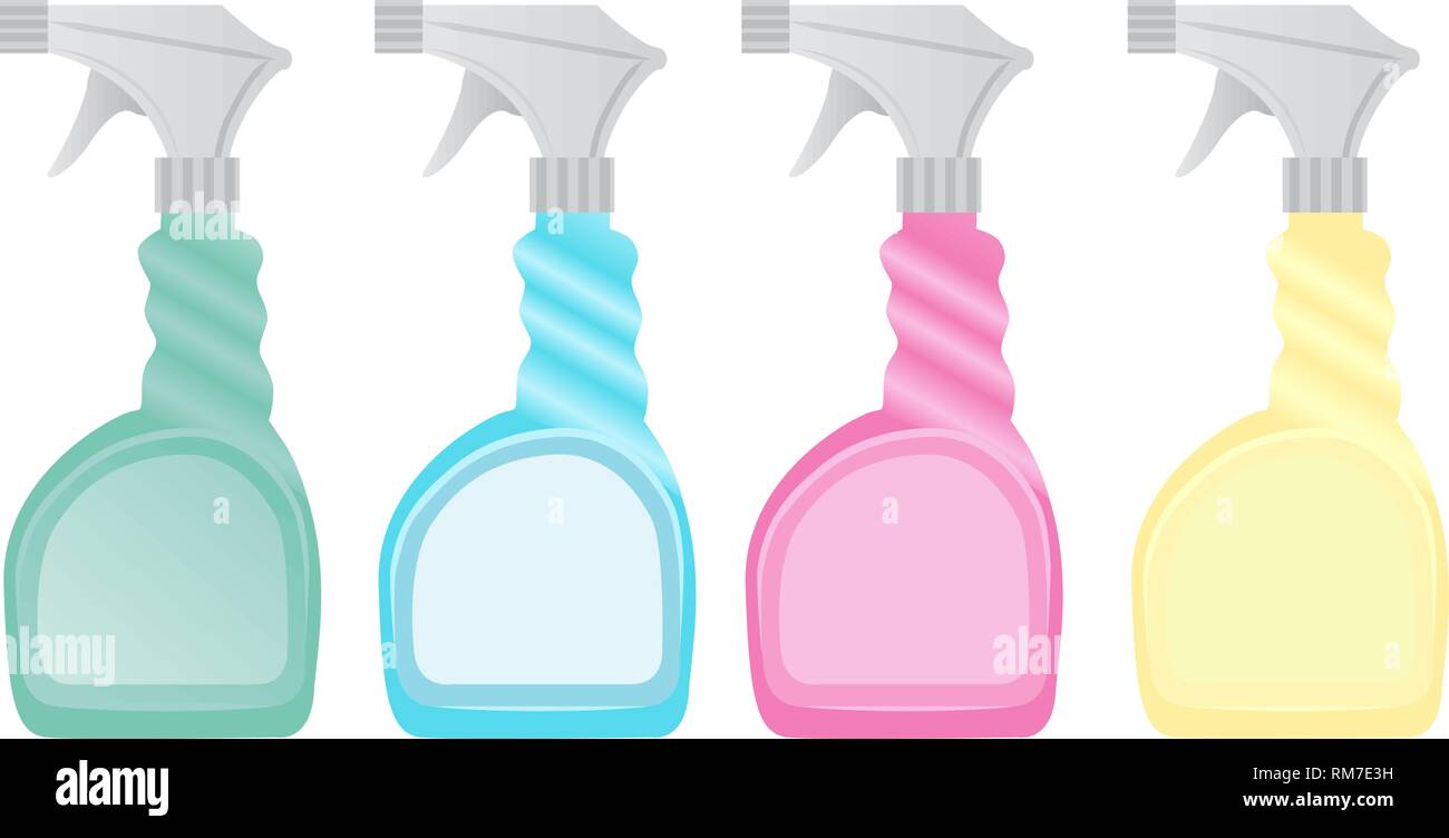 Set of chemical cleaning spray container icon on a white background ...