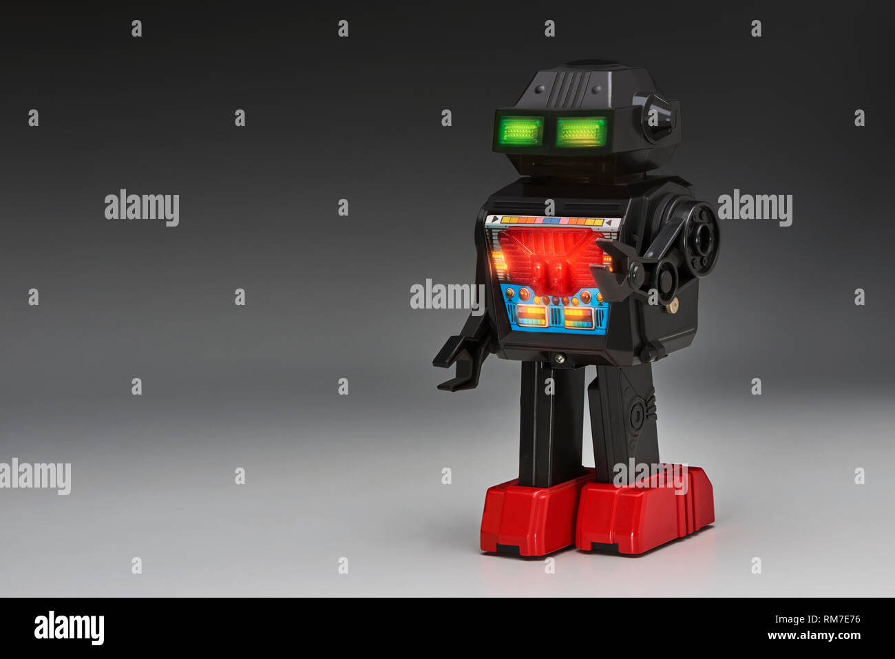 Robot with Illuminated Control Panel Stock Photo