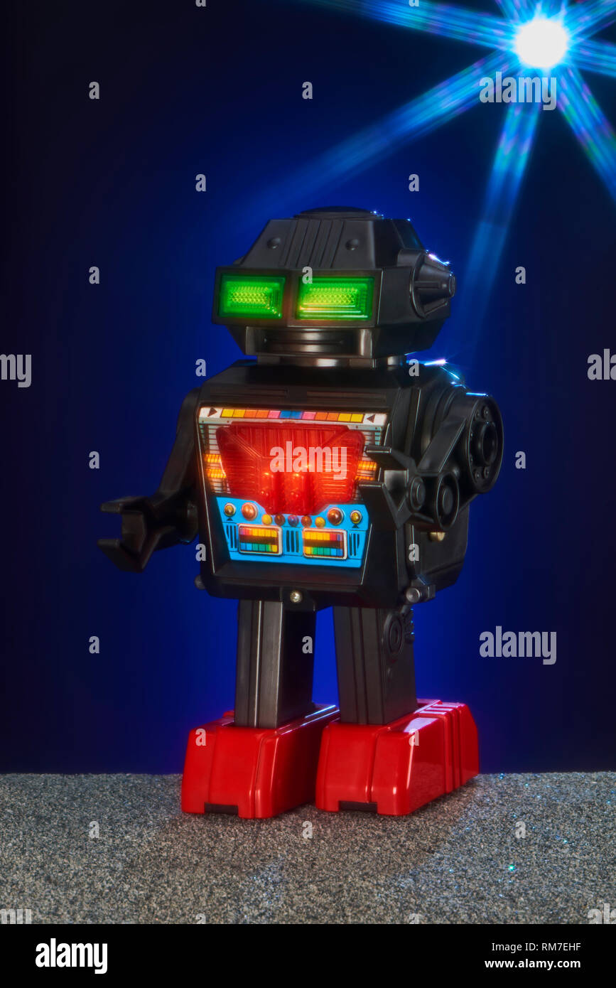 Robot with Illuminated Control Panel Stock Photo