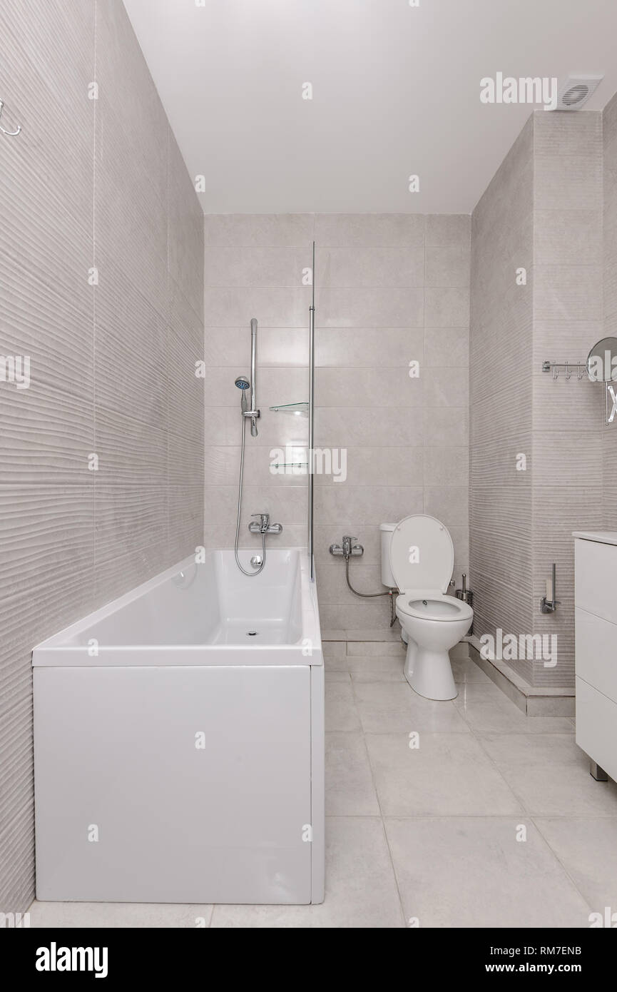 Modern white and kight beige bathroom Stock Photo