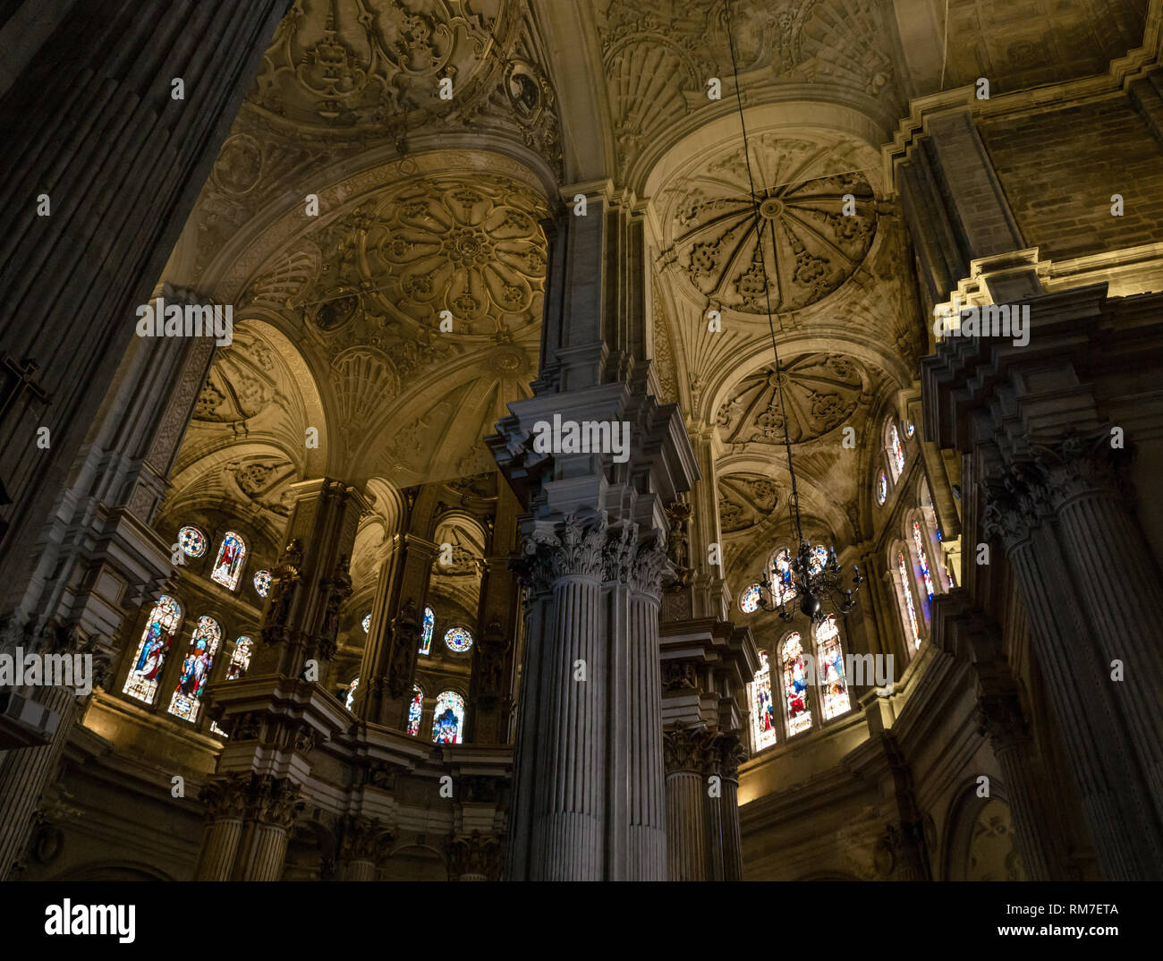 Interior view, of vaulted ceiling of ambulatory, Cathedral Basilica, Malaga, Andalusia, Spain Stock Photo