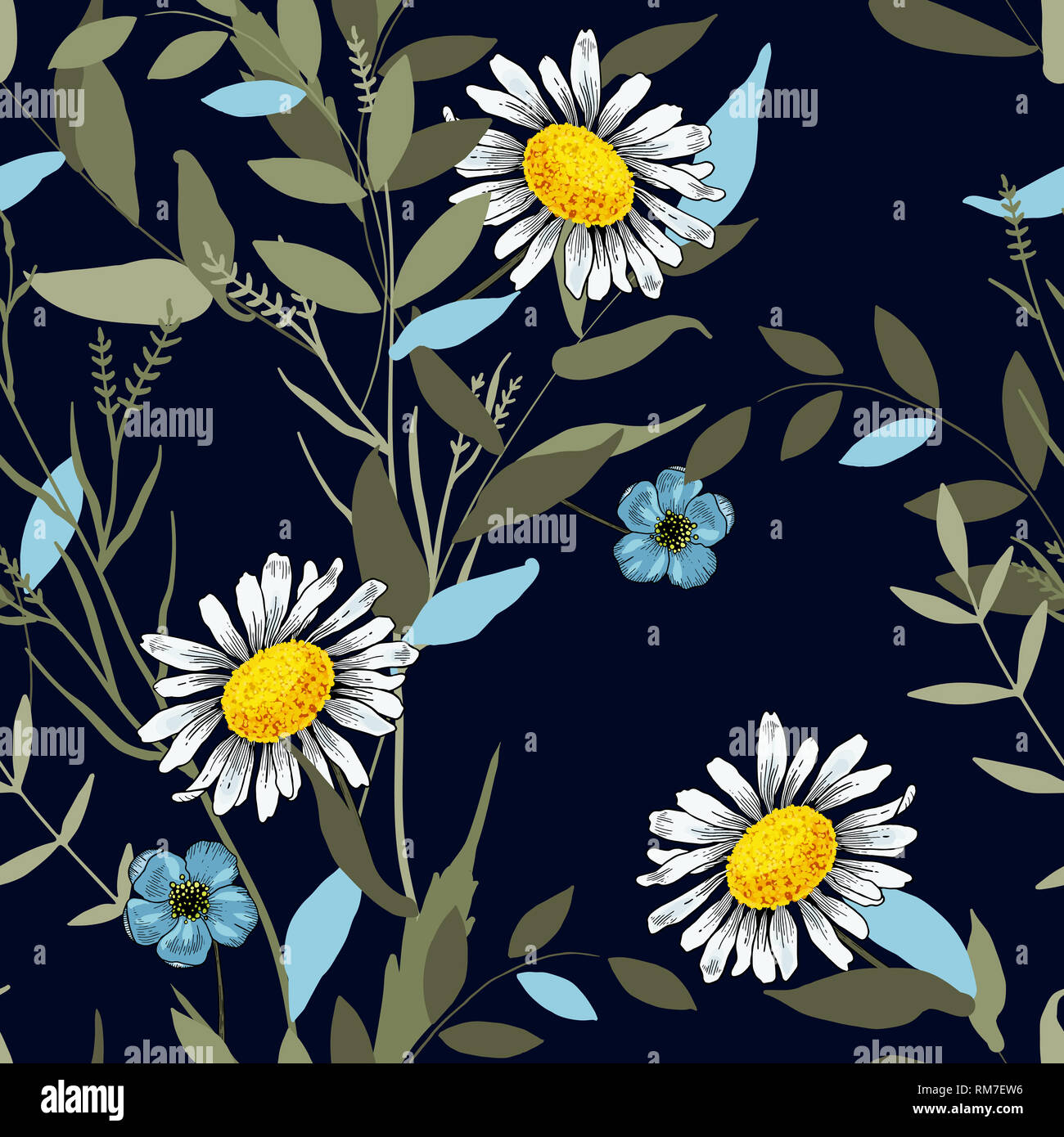 Bohemian flowers pattern. Seamless floral hand drawn mix. Vector illustration for fashion