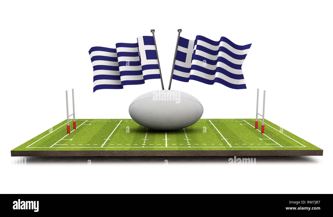 Greece flags with a rugby ball and pitch. 3D Rendering Stock Photo Alamy