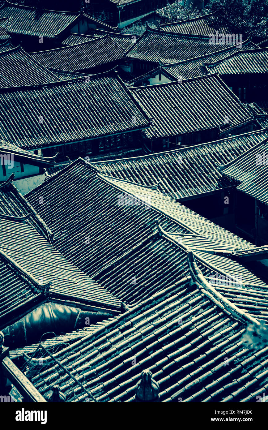 Rooftops, Lijiang old town, Yunnan province, China Stock Photo