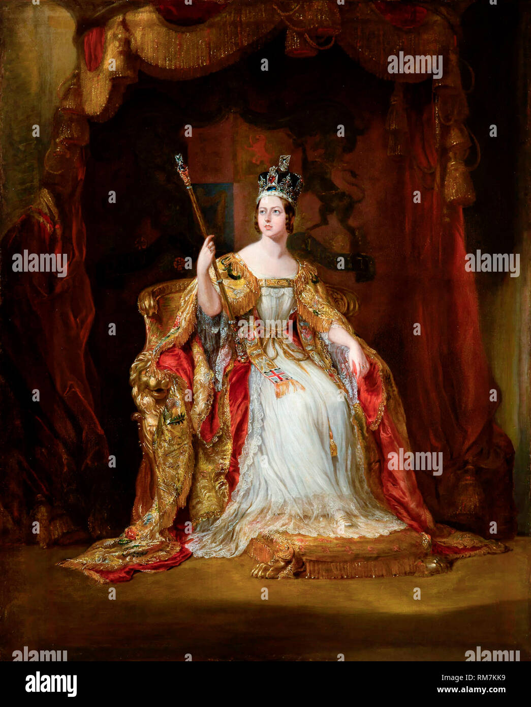 Queen Victoria of the United Kingdom in Coronation Robes. Coronation portrait painting by George Hayter, circa 1838-1840 Stock Photo