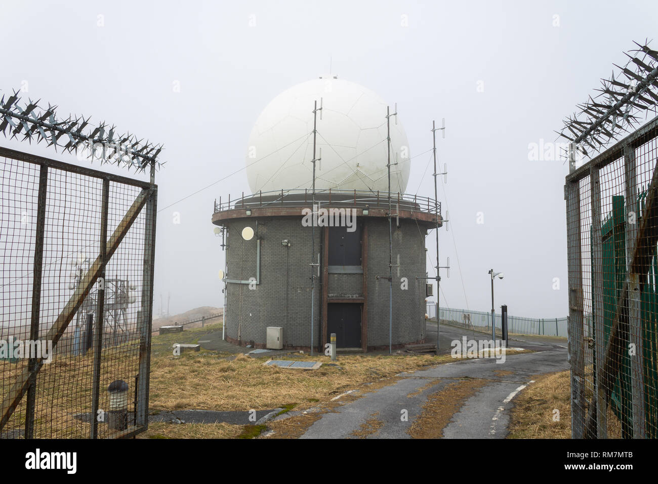 Mount Gabriel radar station on a foggy summit west cork ireland Stock Photo