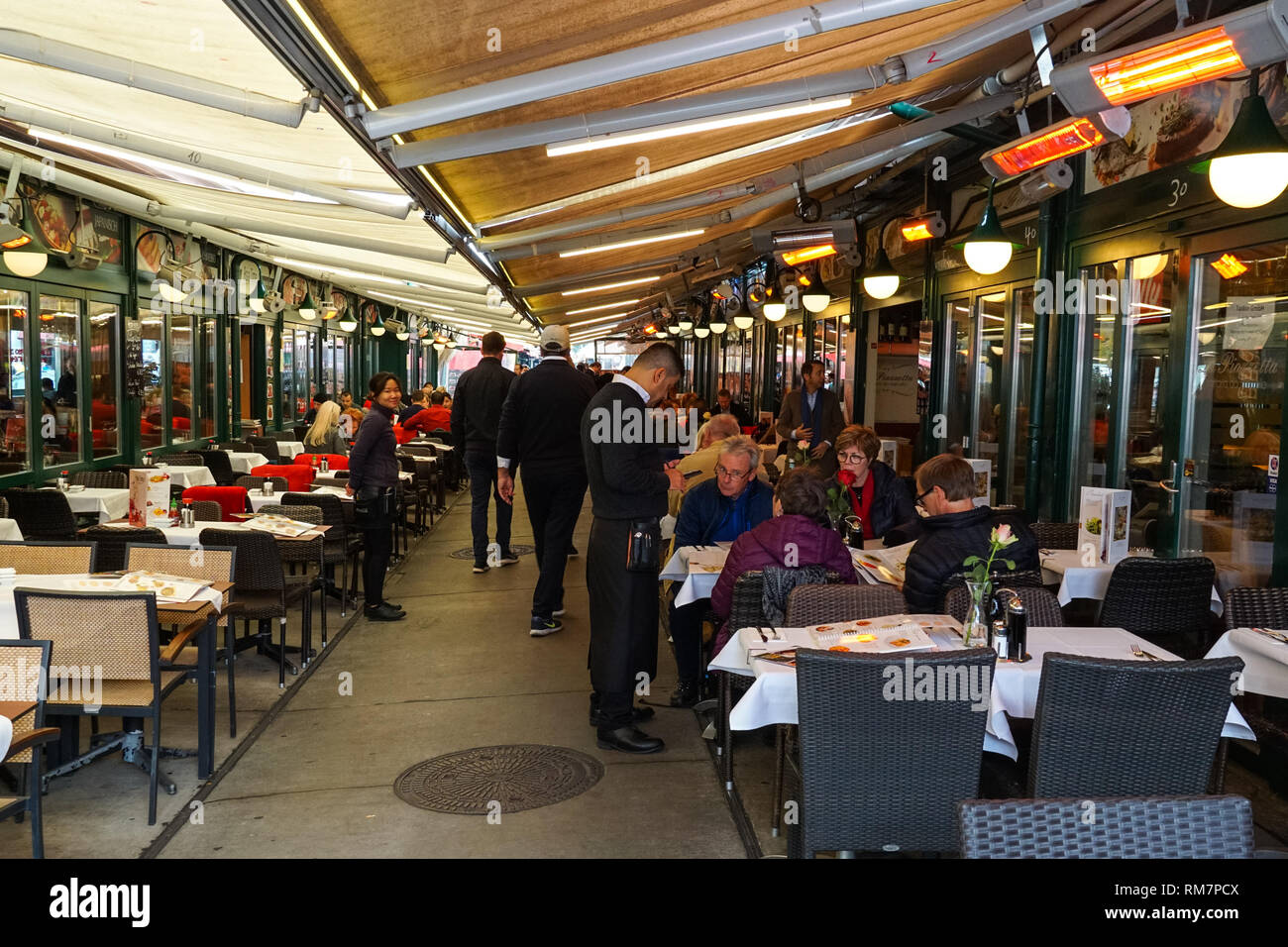 Restaurants at Naschmarkt market in Vienna, Austria Stock Photo