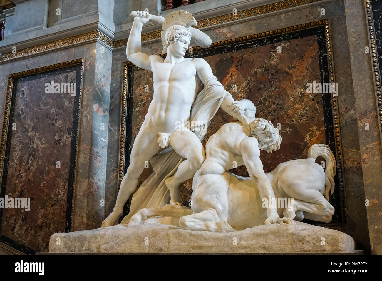 Theseus defeats the centaur, marble sculpture by Antonio Canova at the Kunsthistorisches Museum in Vienna, Austria Stock Photo