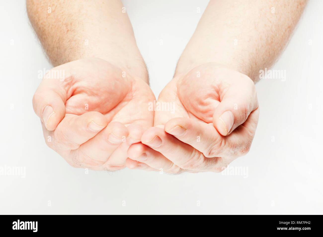 Two Male Hands In The Holding Pose Isolated On The White Background Stock Photo Alamy