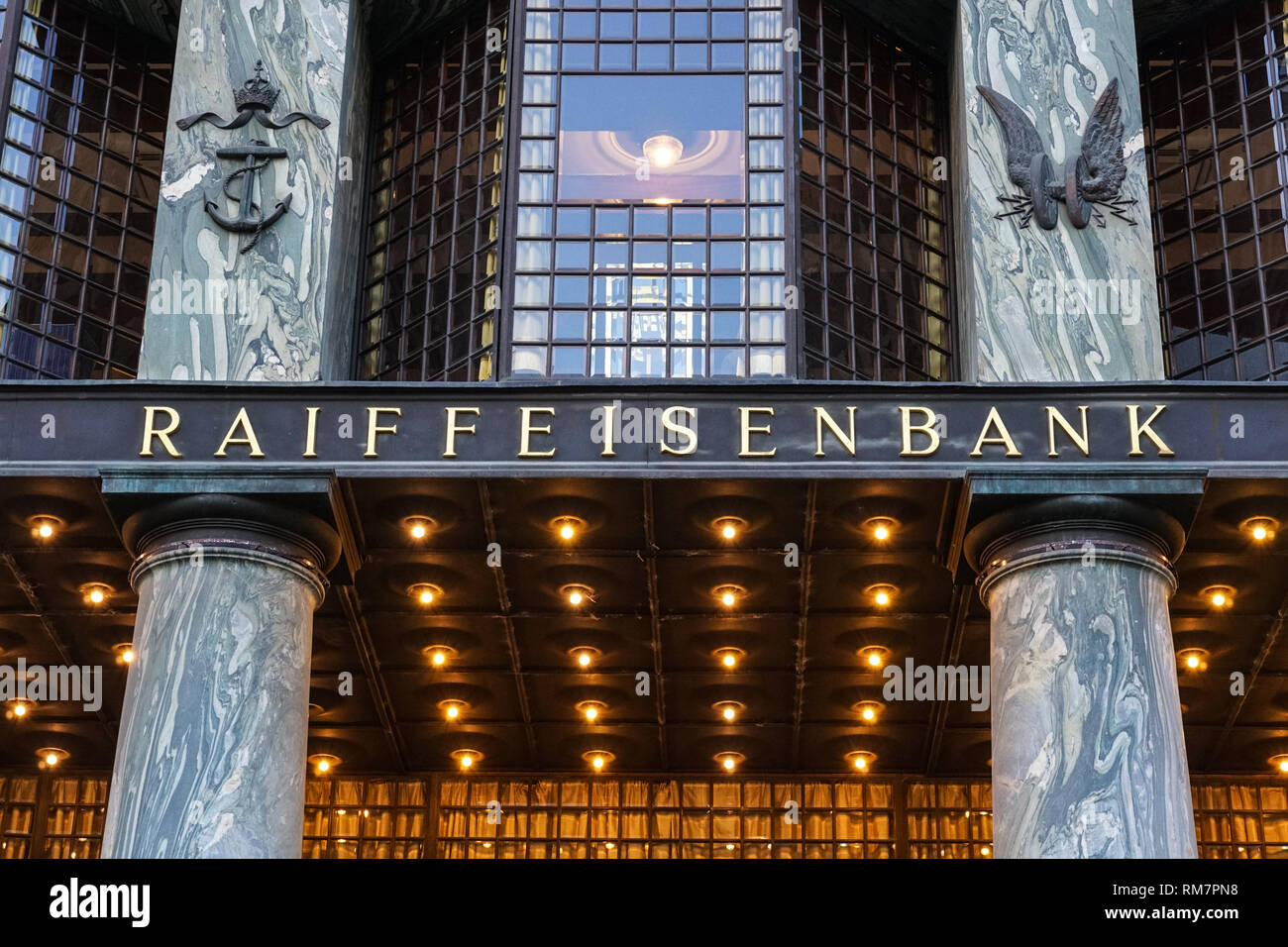 Raiffeisen Bank in the Looshaus building at Michaelerplatz, Vienna, Austria Stock Photo