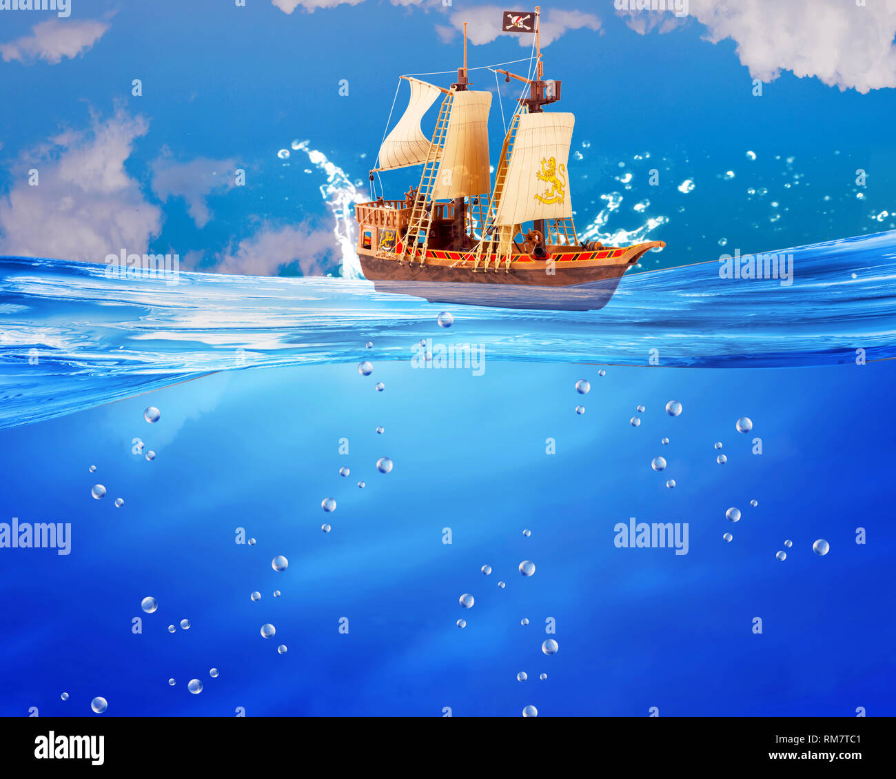 Pirate Ship Sail The Deep Blue With Room For Your Type Stock