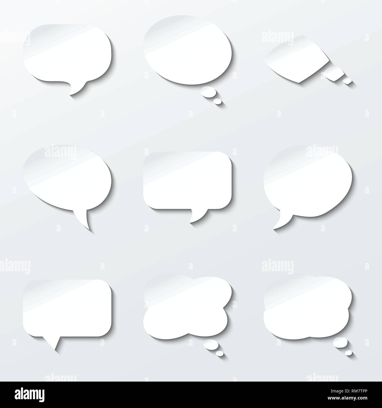 Round paper speech and think bubbles set. Vector design elements Stock Vector