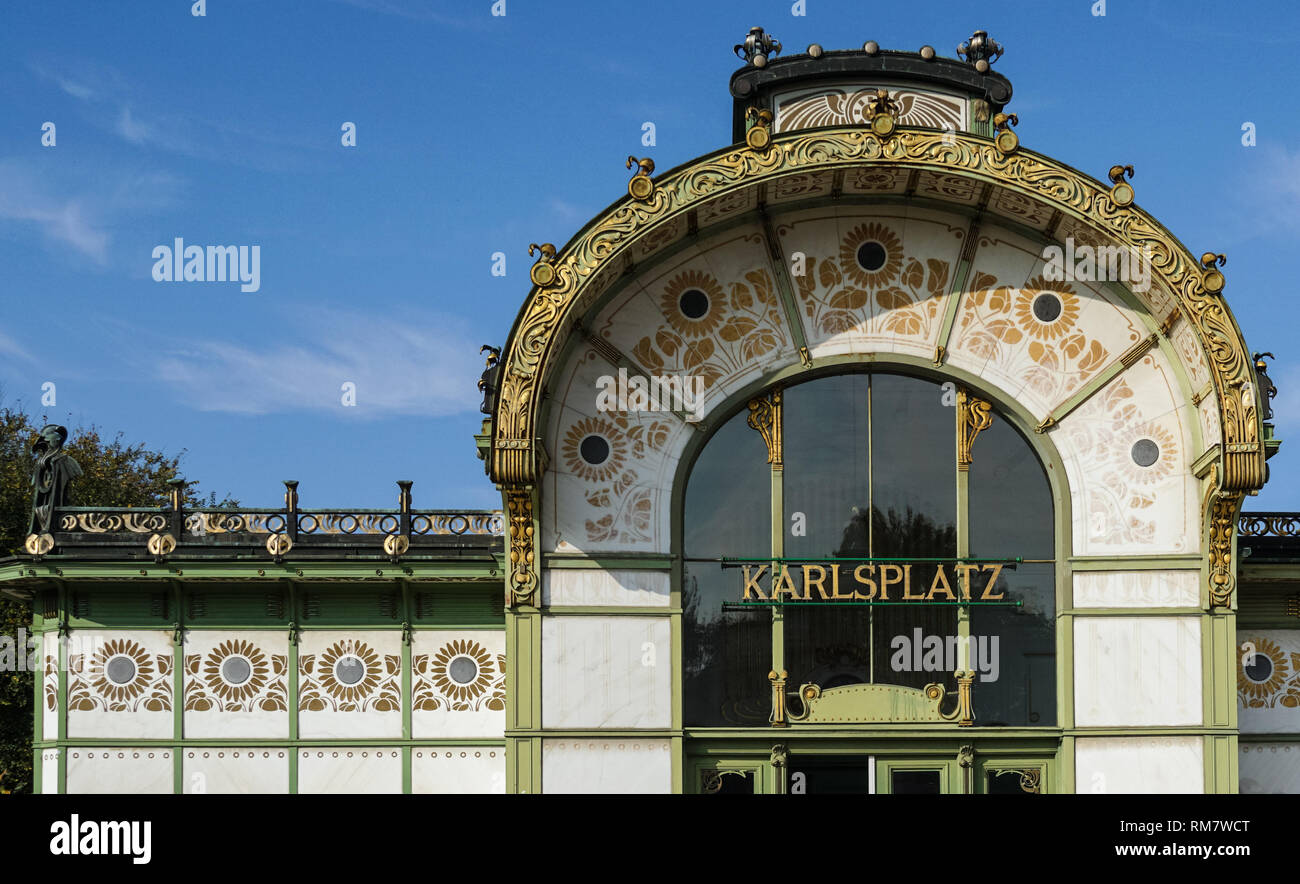 Art Nouveau style Otto Wagner Pavilion, Karlsplatz, Vienna, Austria Stock Photo