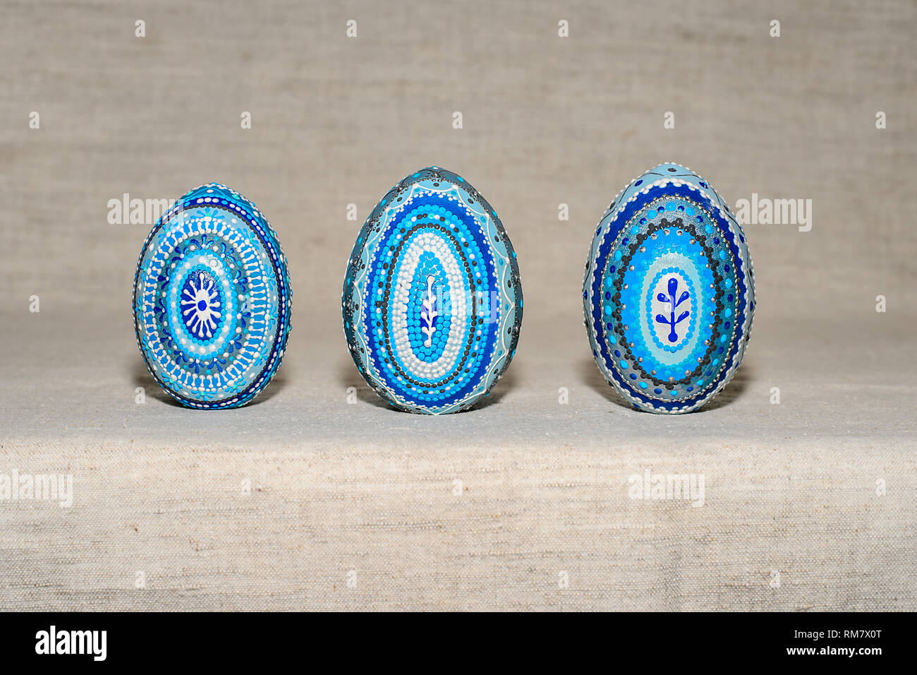 Easter eggs, hand-painted with acrylic paints. Stock Photo