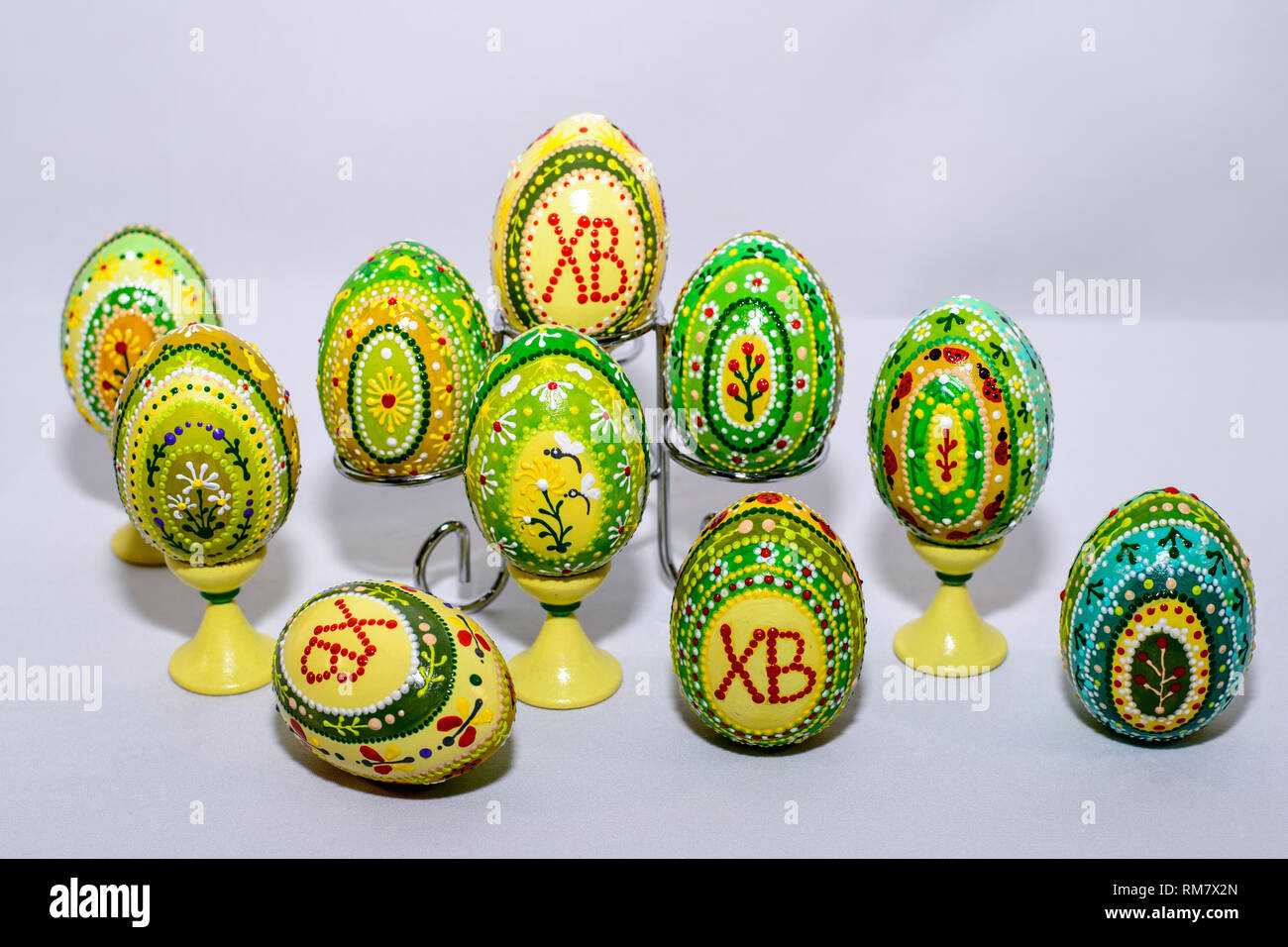 The Easter eggs, hand-painted with acrylic paints Stock Photo