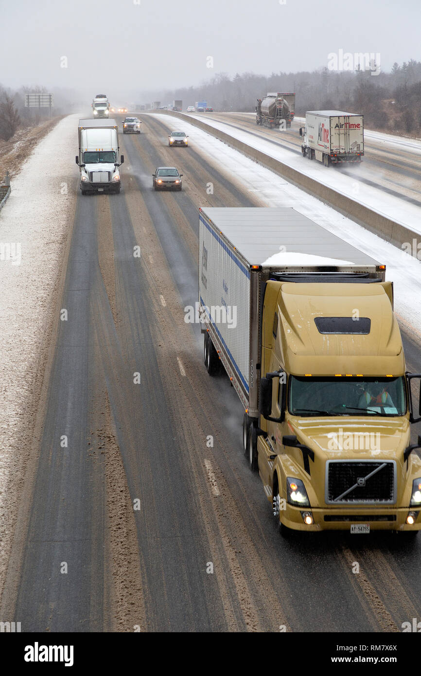 Traffic on Highway 401 Macdonald Cartier Freeway Ontario Canada in