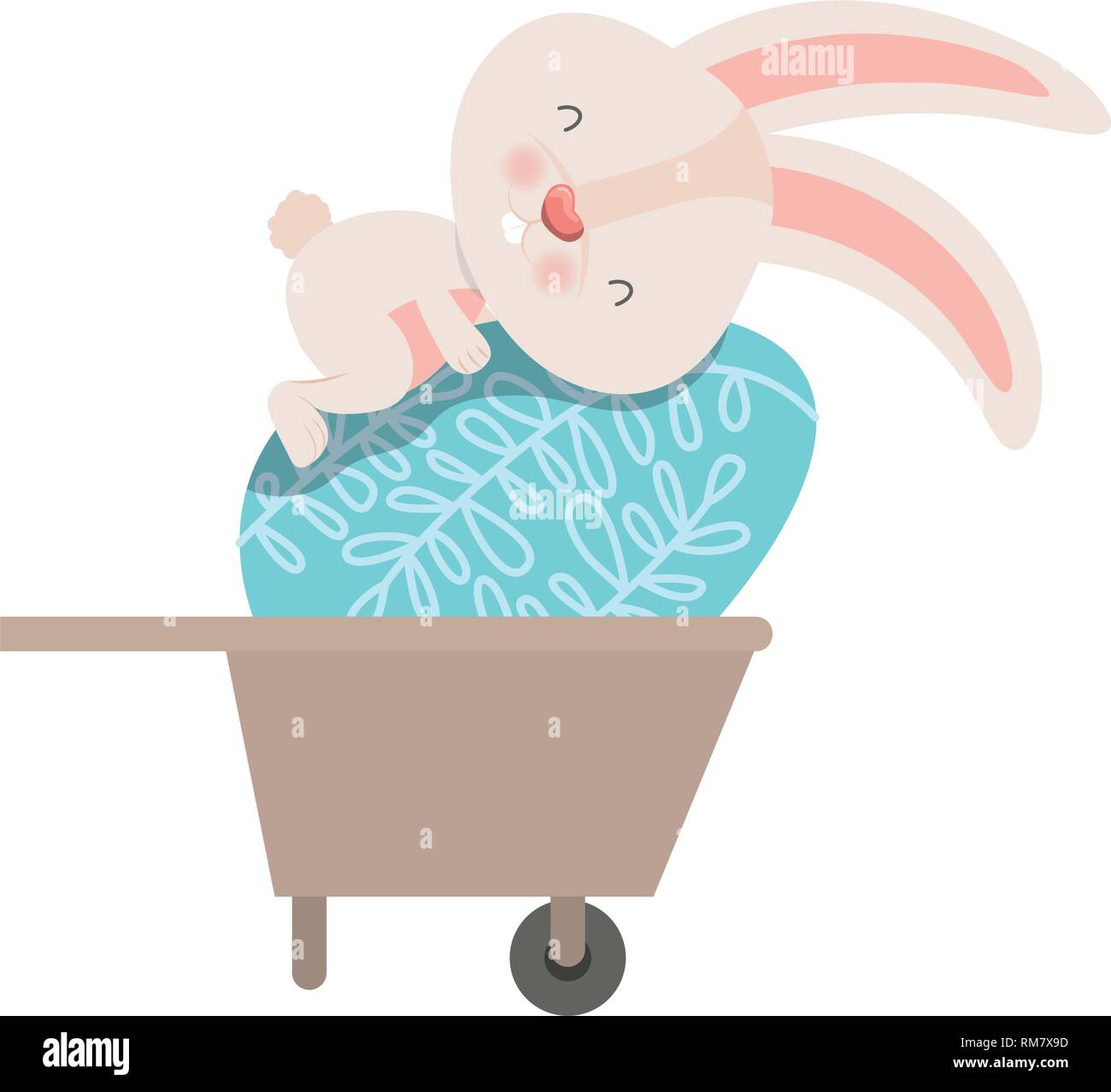 bunny with wheelbarrow and easter egg icon Stock Vector
