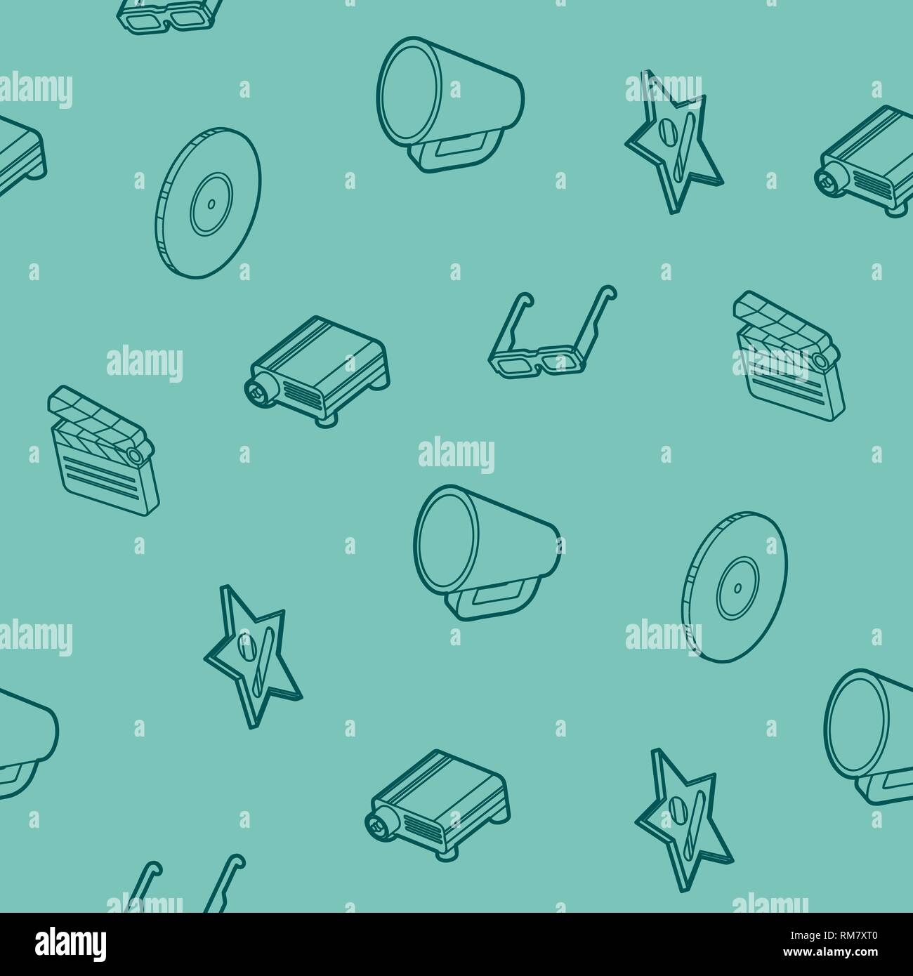 Cinema outline isometric pattern. Vector illustration, EPS 10 Stock Vector