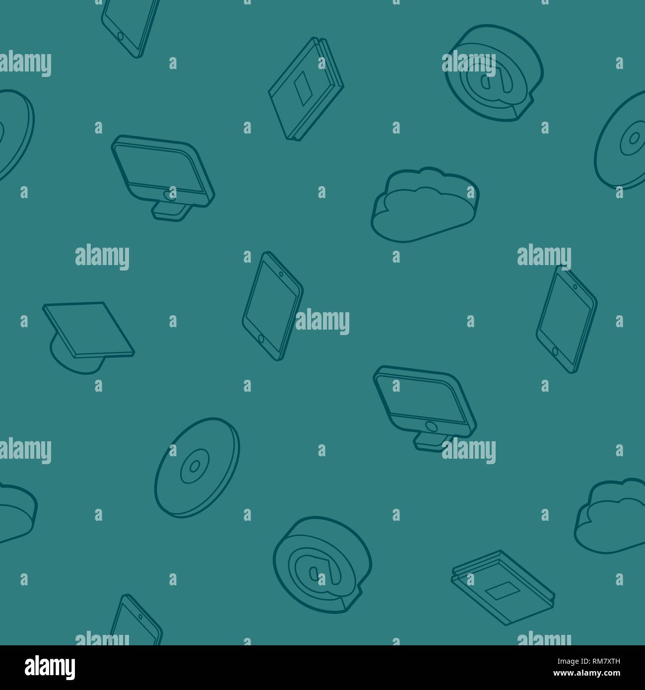 E-education outline isometric pattern for Web Isolated on White Background. Vector illustration Stock Vector