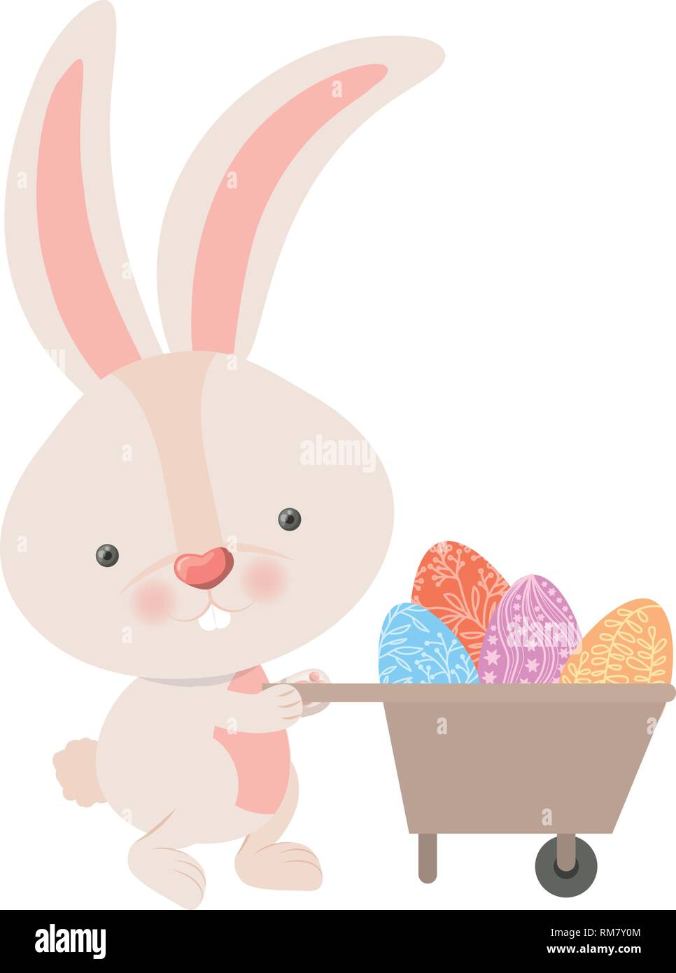 bunny with wheelbarrow and easter eggs icon Stock Vector