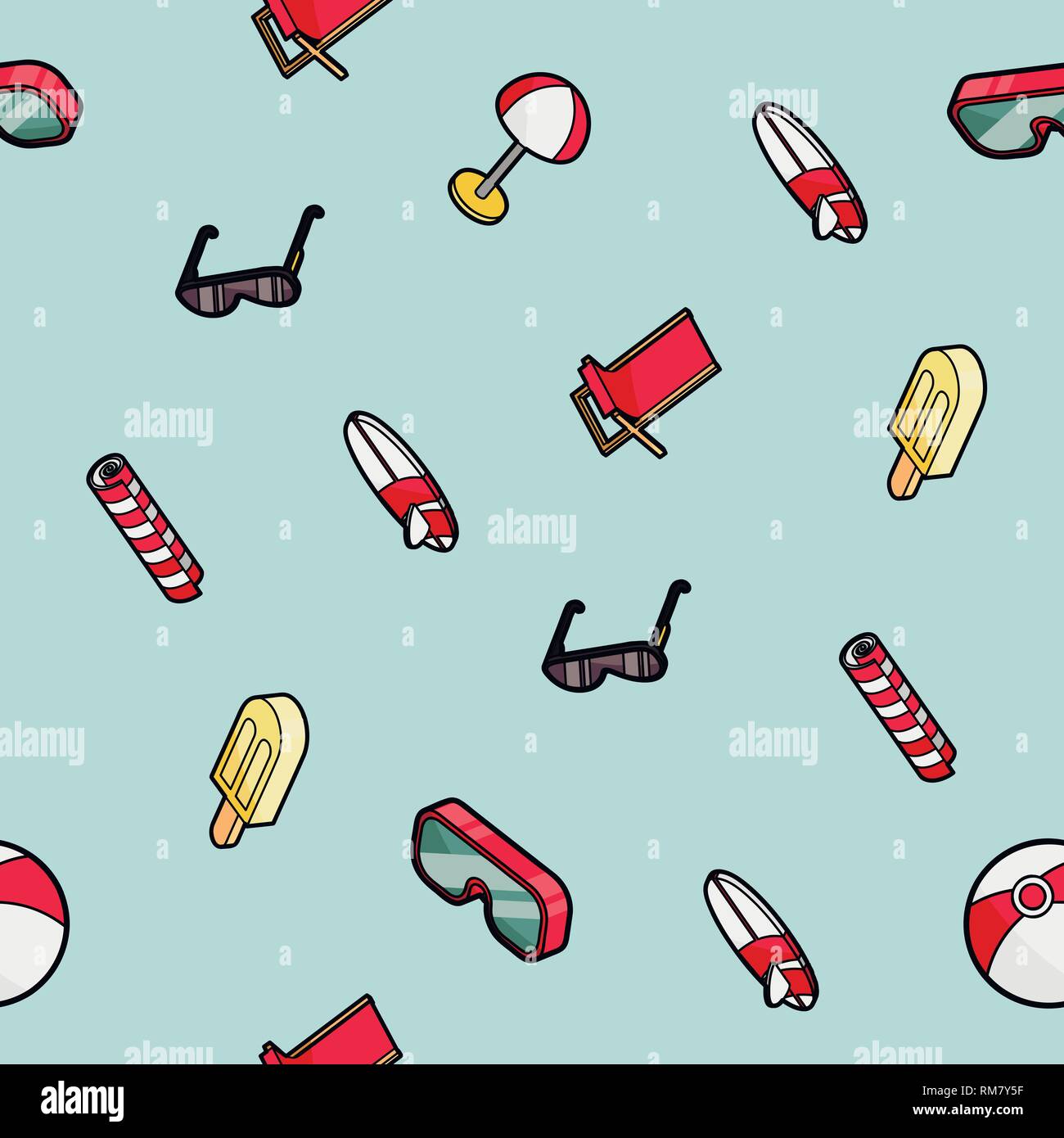 Beach color outline isometric pattern. Vector illustration, EPS 10 Stock Vector