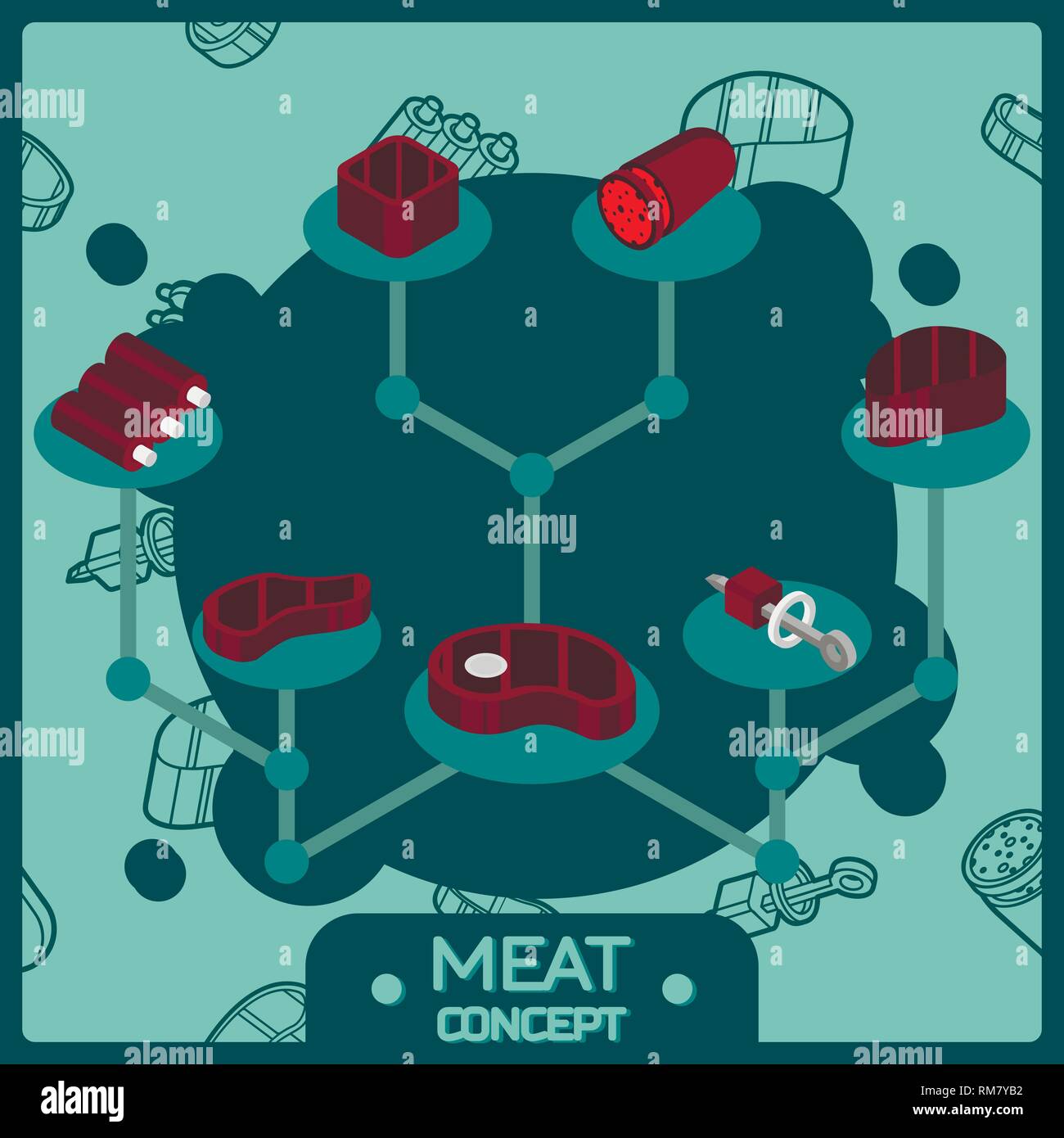 Meat color isometric concept icons. Vector illustration, EPS 10 Stock ...
