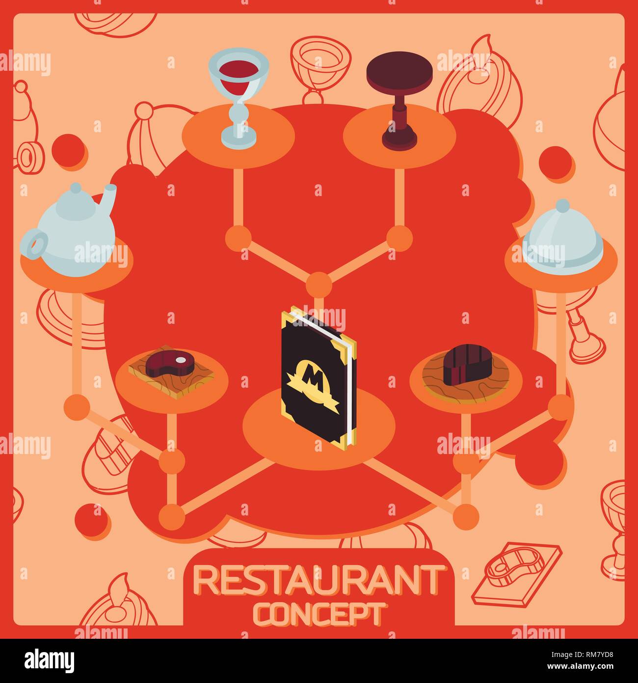 Restaurant color isometric concept icons. Vector illustration, EPS 10 ...