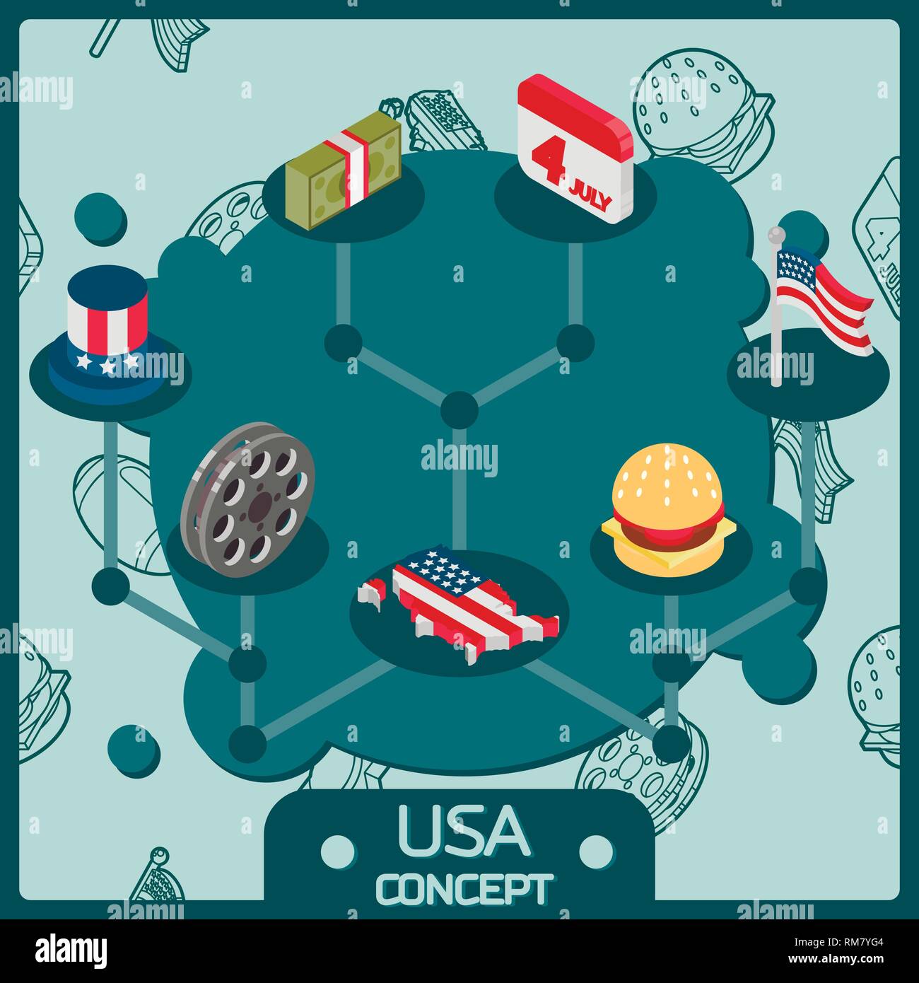 USA color isometric concept icons. Vector illustration, EPS 10 Stock Vector
