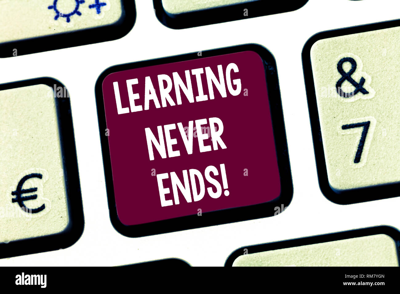 Text sign showing Learning Never Ends. Conceptual photo knowledge have no end or interminable it last Forever Keyboard key Intention to create compute Stock Photo