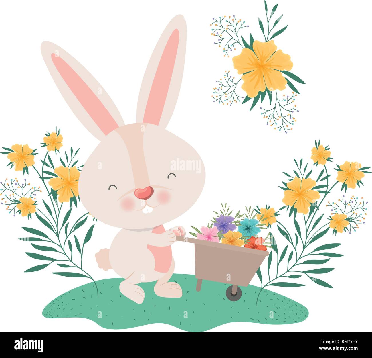 easter bunny with flowers isolated icon Stock Vector Image & Art - Alamy