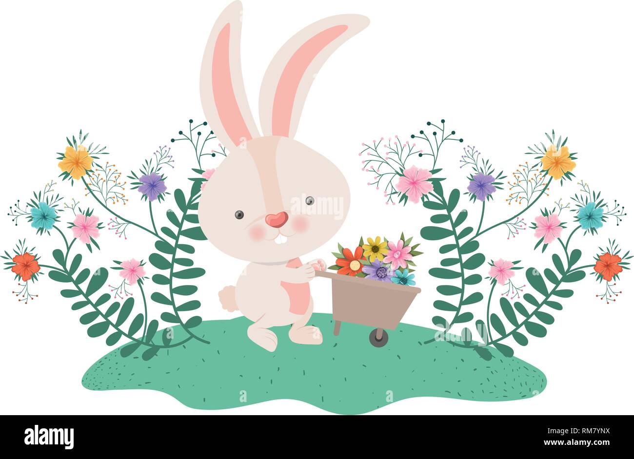easter bunny with flowers isolated icon Stock Vector Image & Art - Alamy