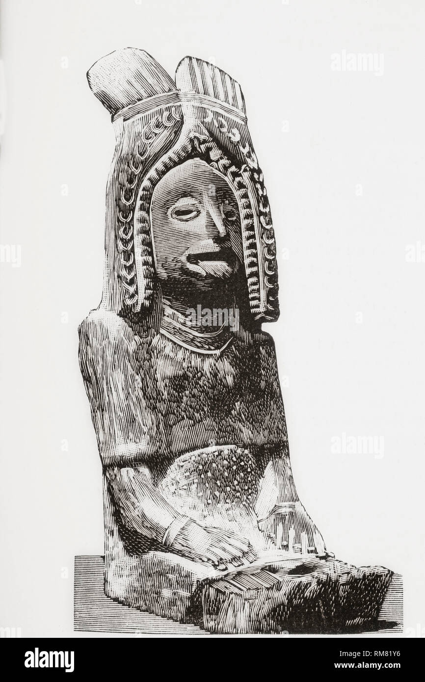 Ceramic figure from Chibcha, Cundimarca, Bogota, Columbia, South America. From La Ilustracion Artistica, published 1887. Stock Photo