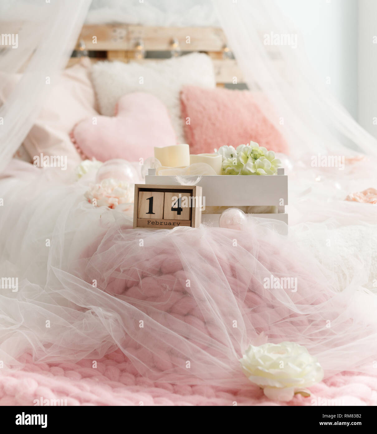 rose bed with flowers on 14 th of february Stock Photo Alamy