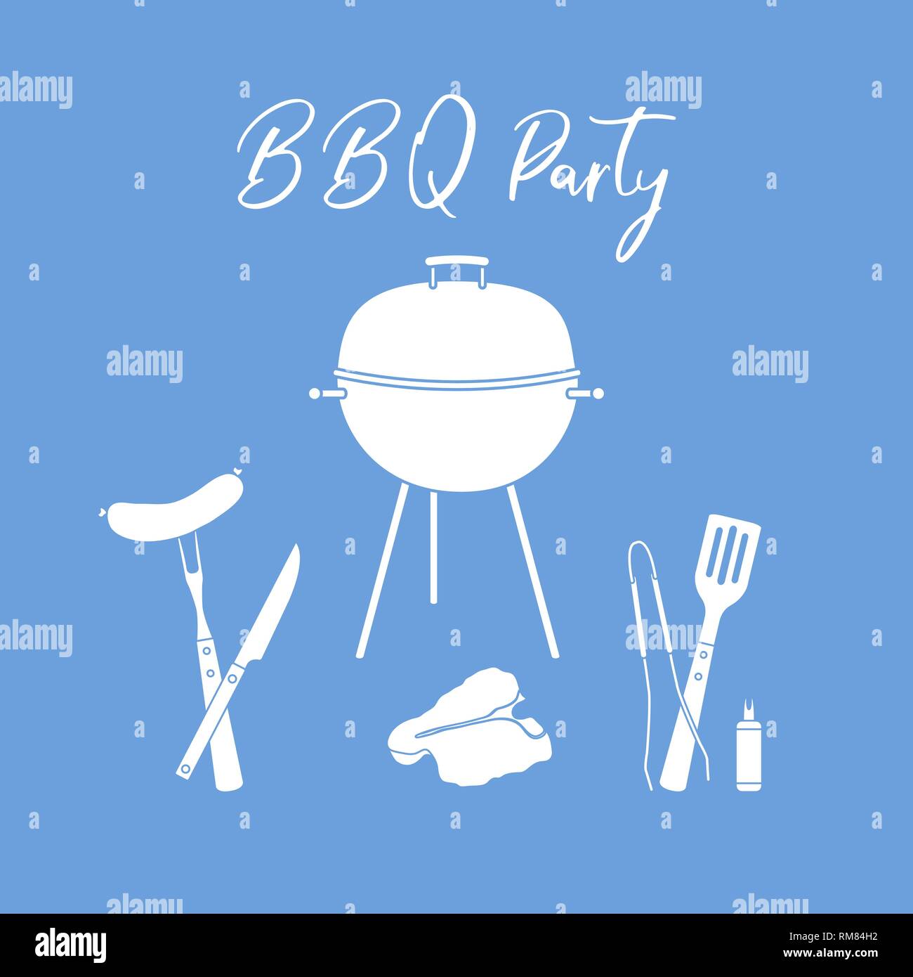 Vector illustration with grill and barbecue tools. BBQ party background ...
