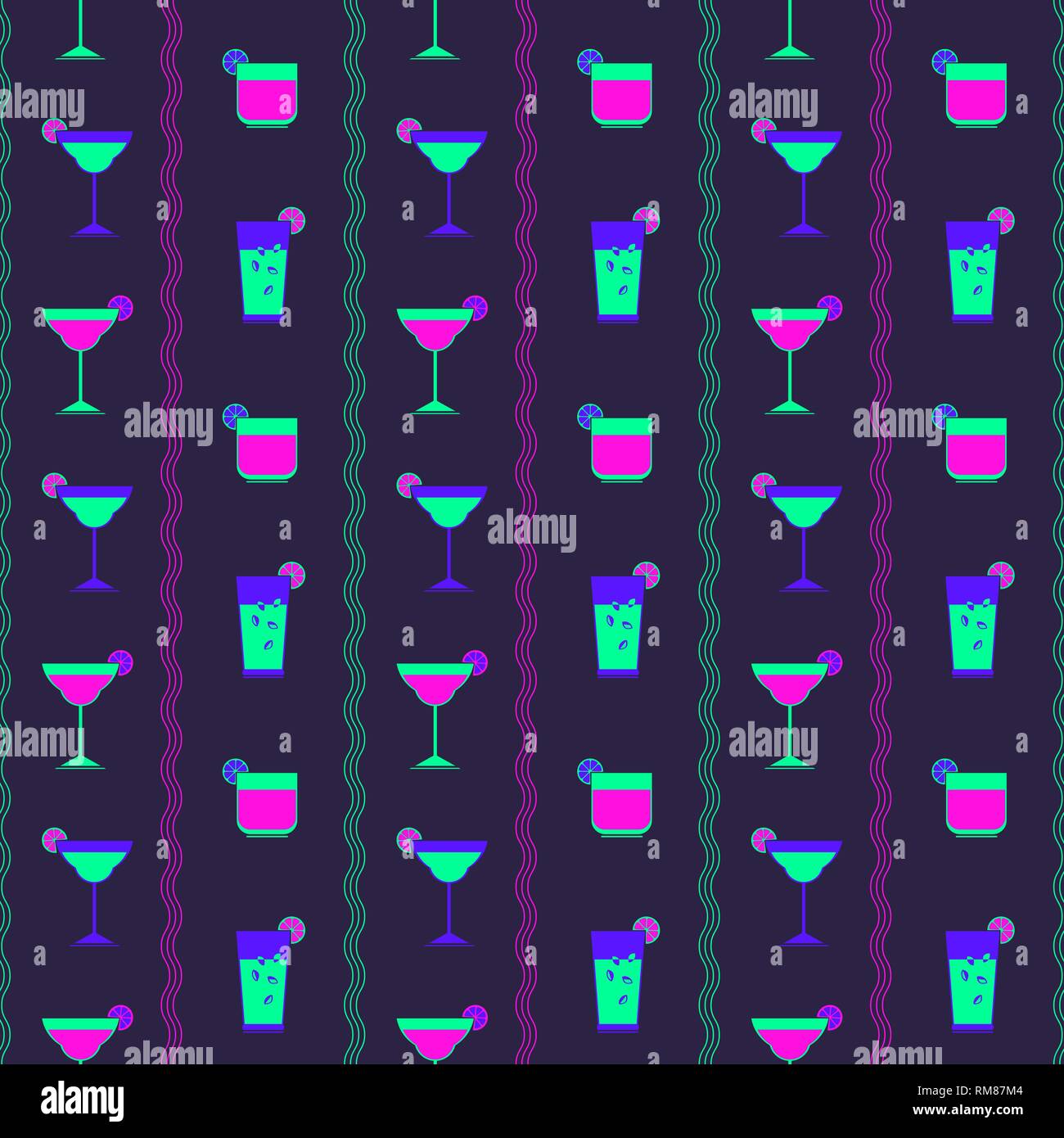 Flat cocktail party vector seamless pattern. Stock Vector