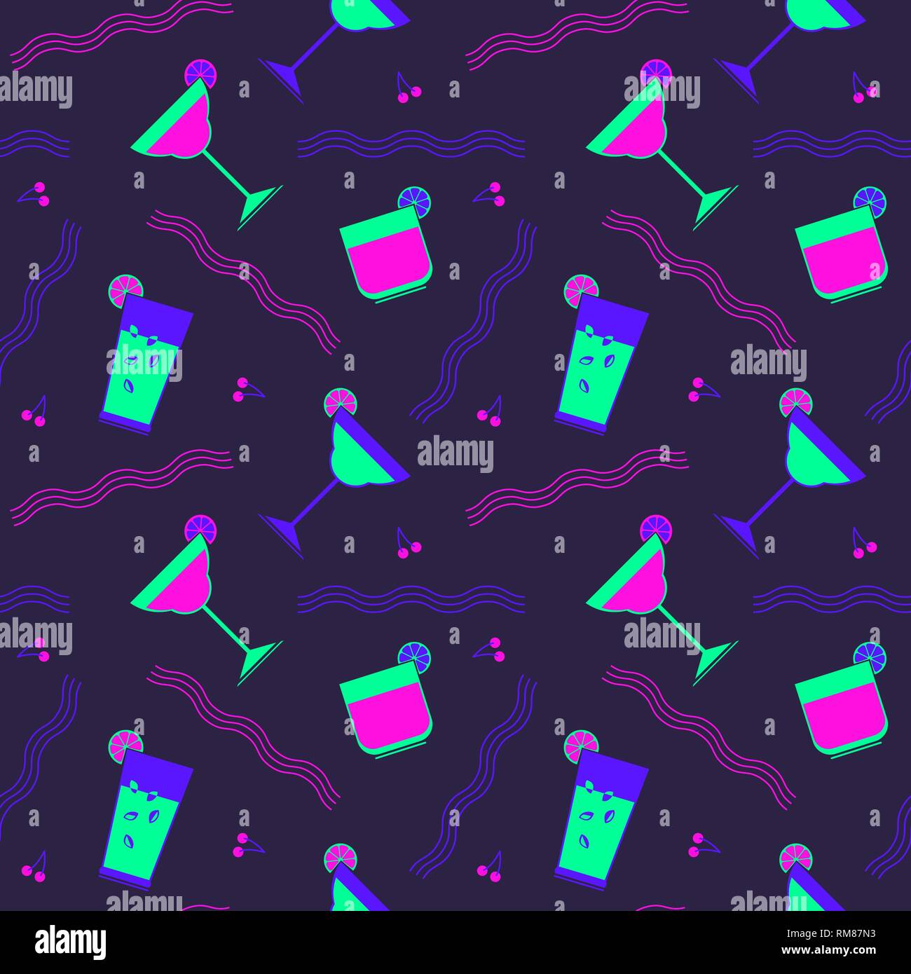 Flat cocktail party vector seamless pattern. Stock Vector