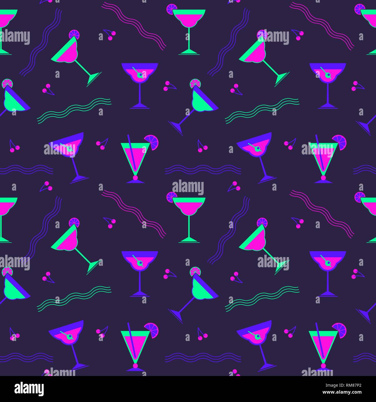 Flat cocktail party vector seamless pattern. Stock Vector