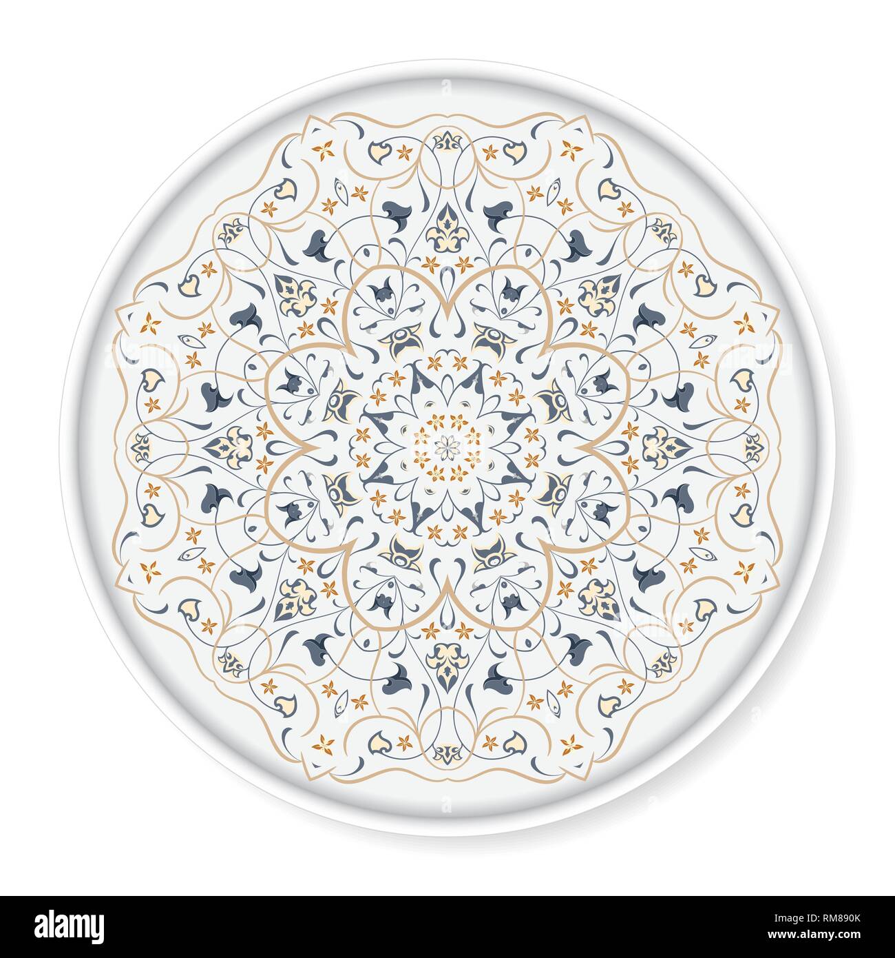 Decorative plate with ornament in Arabic style. Circular ornate pattern