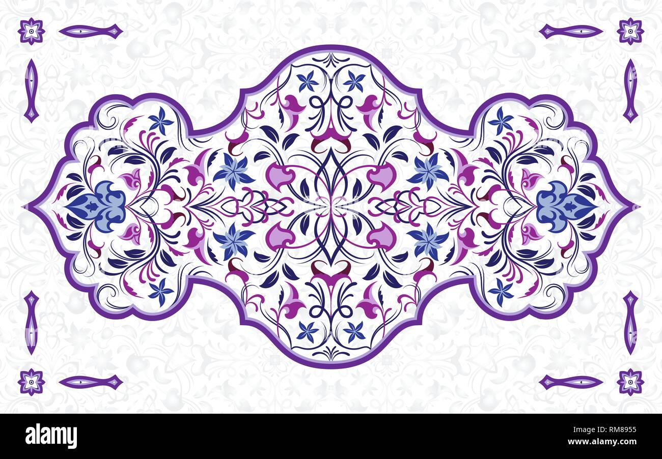 Vector decorative element in Oriental style. Richly decorated with arabesques ornament for the design of greeting cards, invitations and web pages. Th Stock Vector
