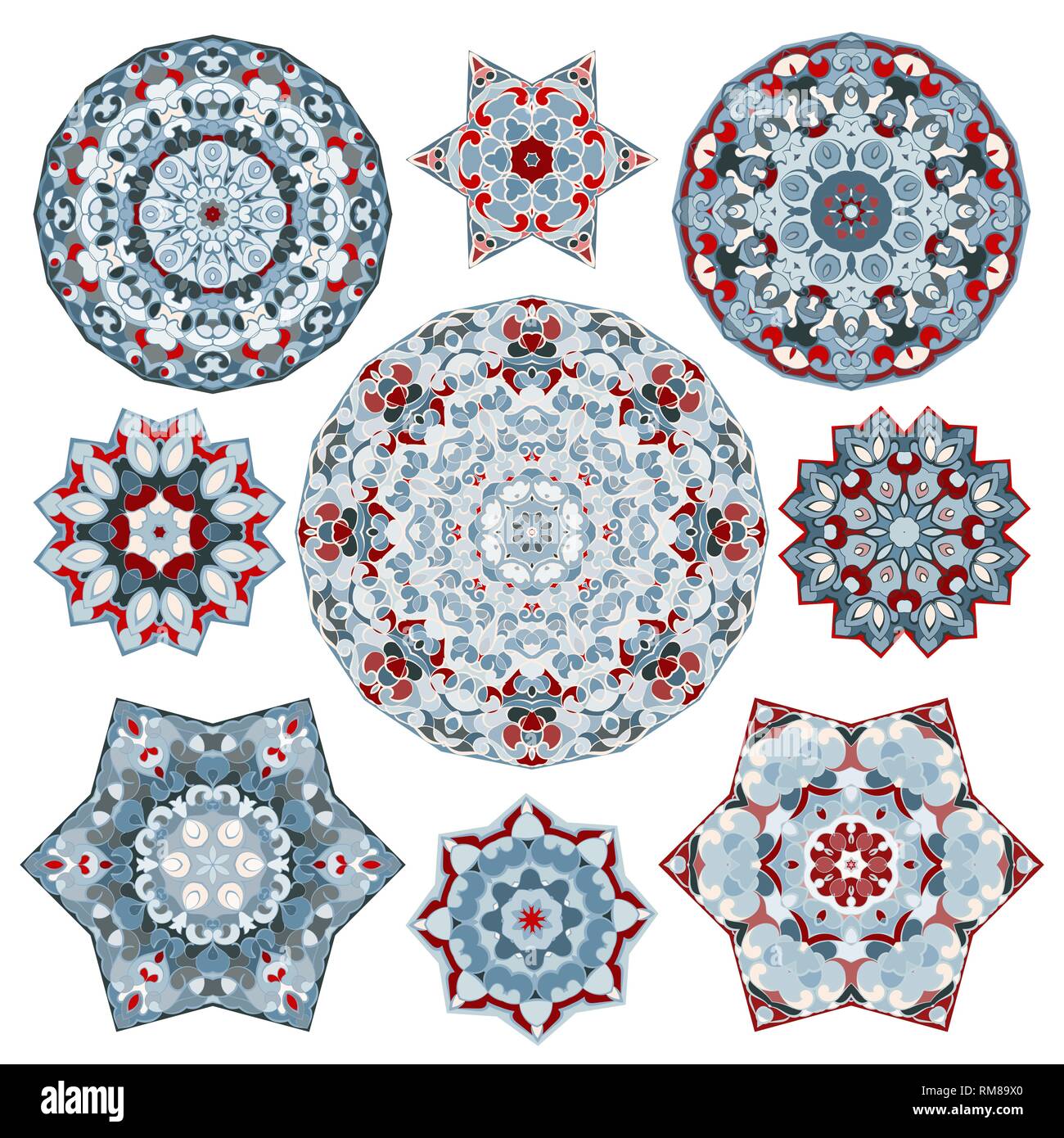 Set of nine abstract circular elements. Round colorful mandalas ...