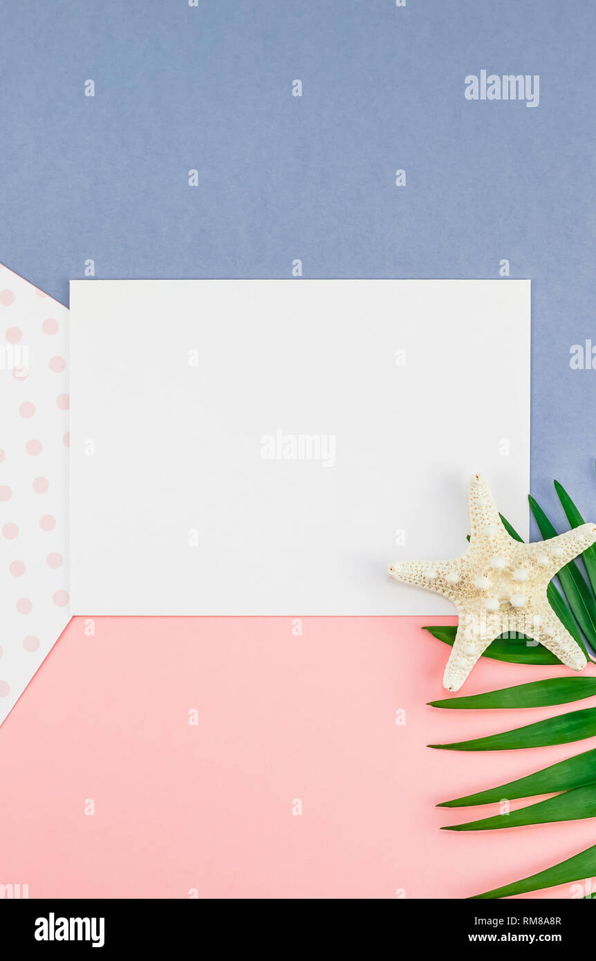 Creative flat lay top view mock up green tropical palm leaves coconuts ...