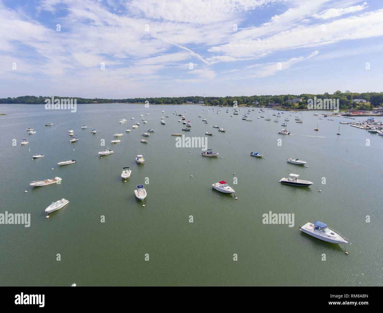 Hingham Harbor aerial view in Hingham near Boston, Massachusetts, USA. Stock Photo