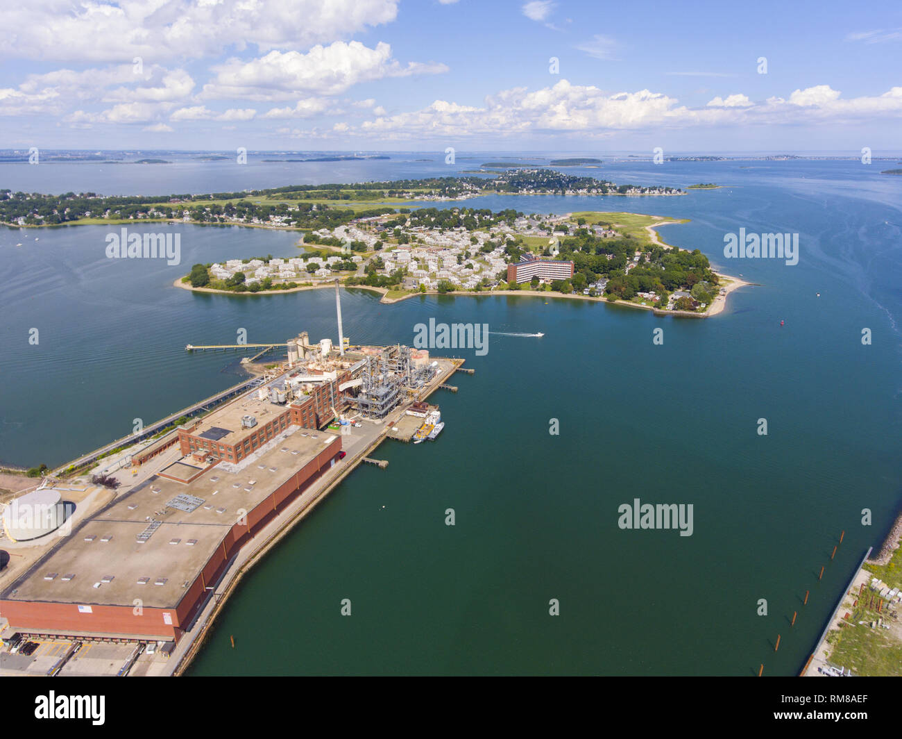 Aerial view of Adams Shore community and Shipyard Point in Boston