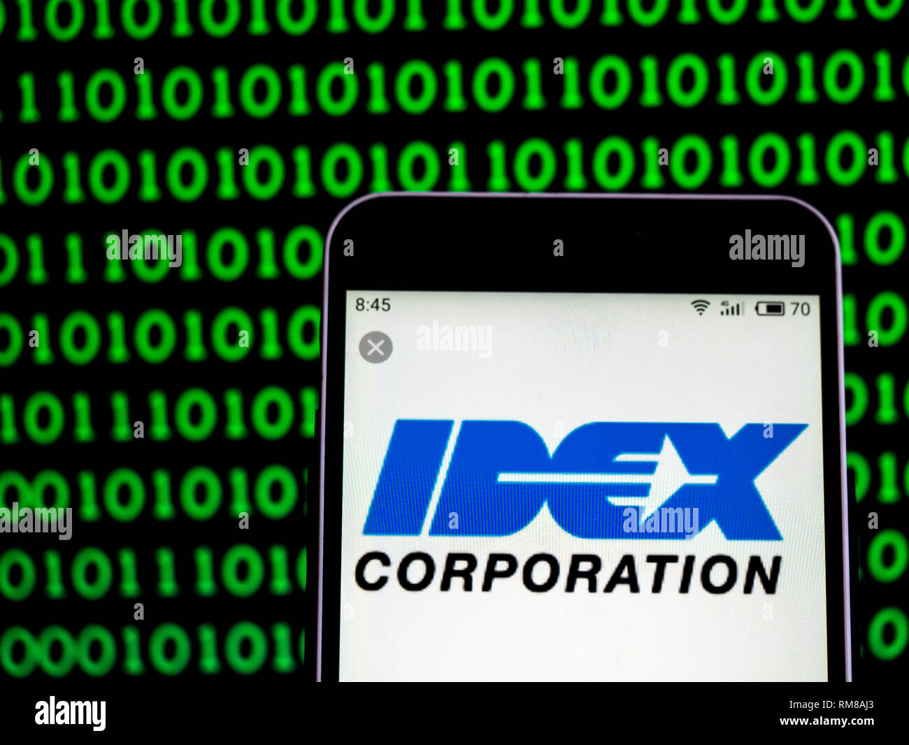 IDEX Corporation  logo seen displayed on smart phone Stock Photo