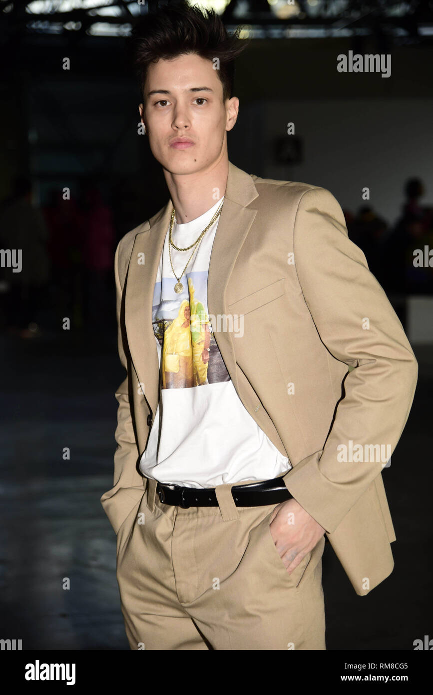 Guests arrive for the Moda Uomo fashion show during Milan Fashion Week  Featuring: Derek Luh Where: Milan, Italy When: 13 Jan 2019 Credit:  IPA/WENN.com **Only available for publication in UK, USA, Germany,