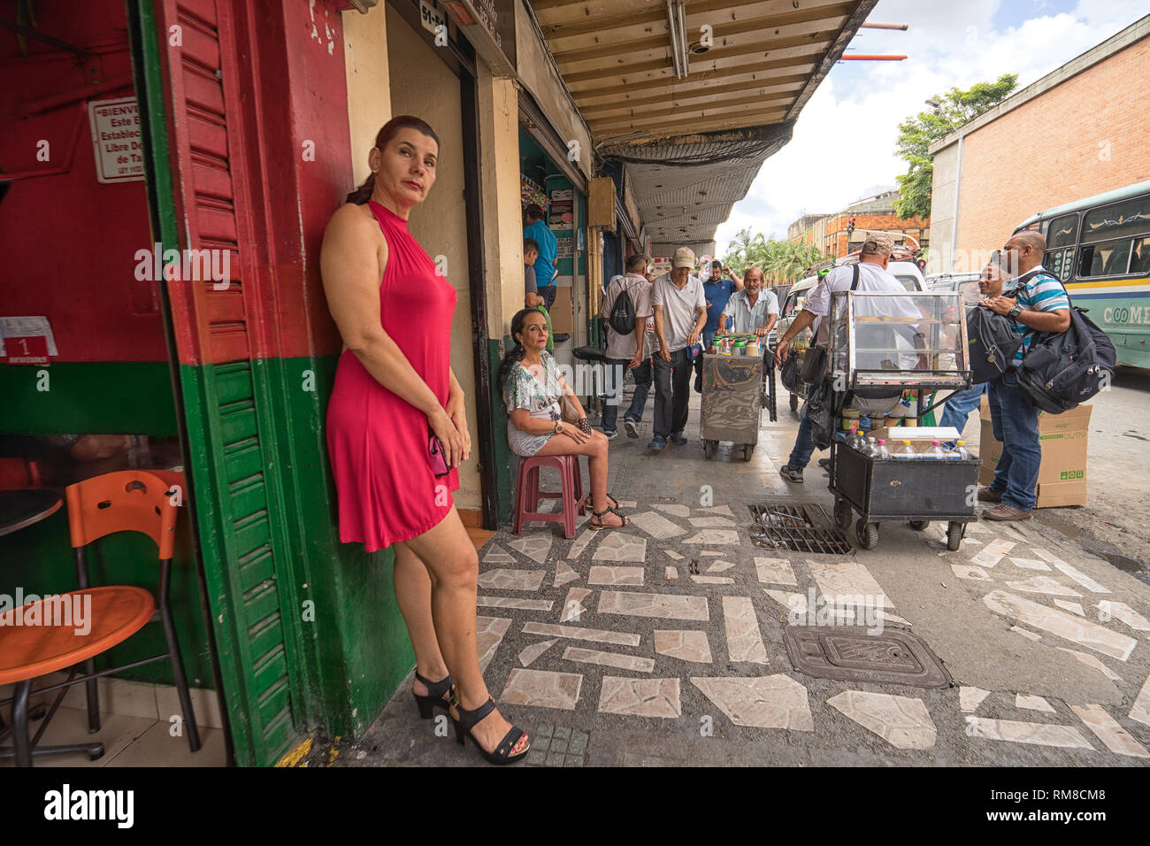 Medellin, Colombia - July 27, 2018:people on the street in the La Candelaria red light district Stock Photo