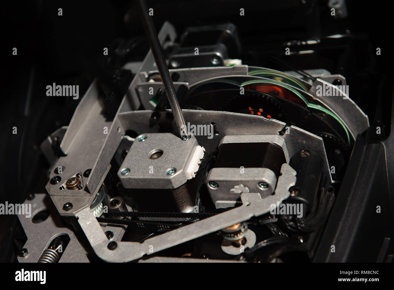 The lighting engineer adjusts the lights on the stage Stock Photo Alamy