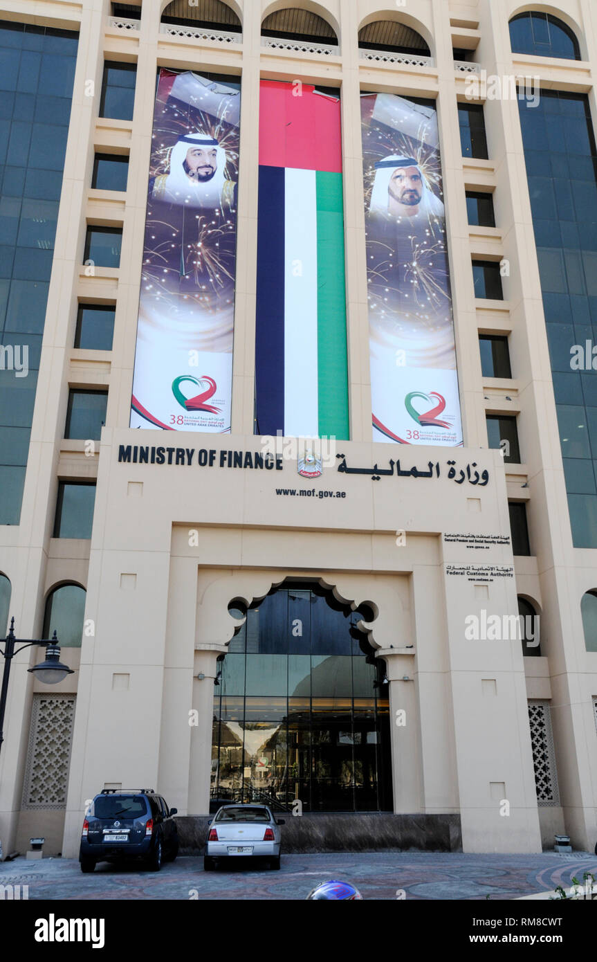 United Arab Emirates Ministry of Finance in Dubai, United Arab Emirates,  (UAE). Other government ministries in the building are: the United Arab Emi  Stock Photo - Alamy